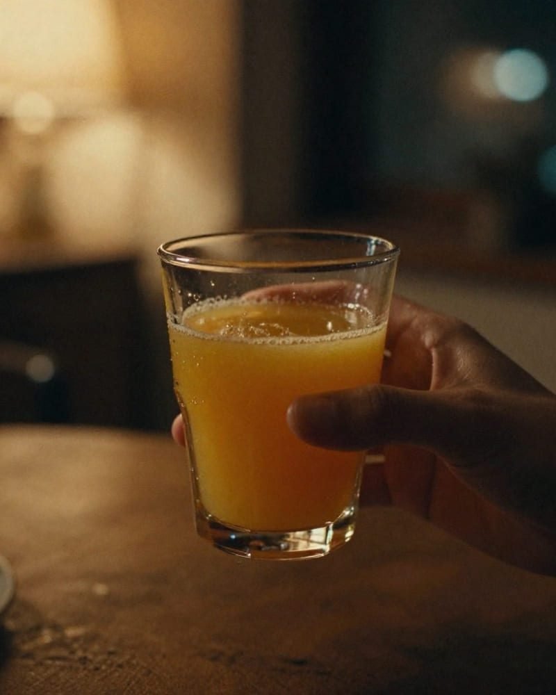 pessoa tomando suco detox à noite relaxando