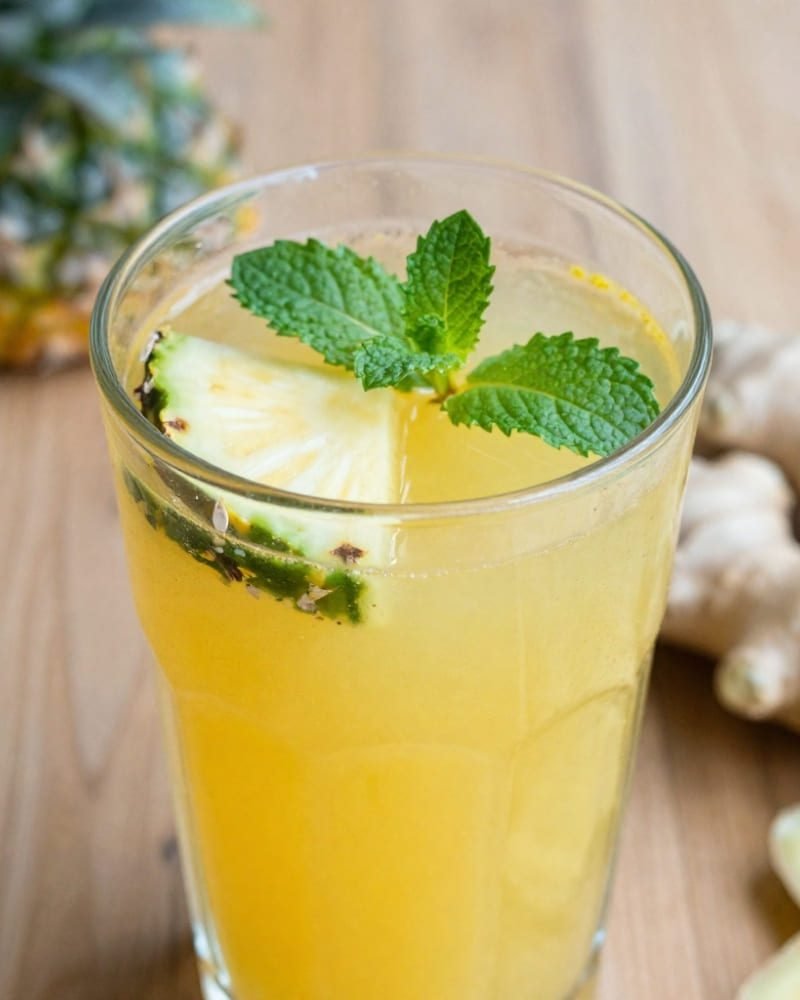 suco detox com abacaxi gengibre e hortelã digestivo