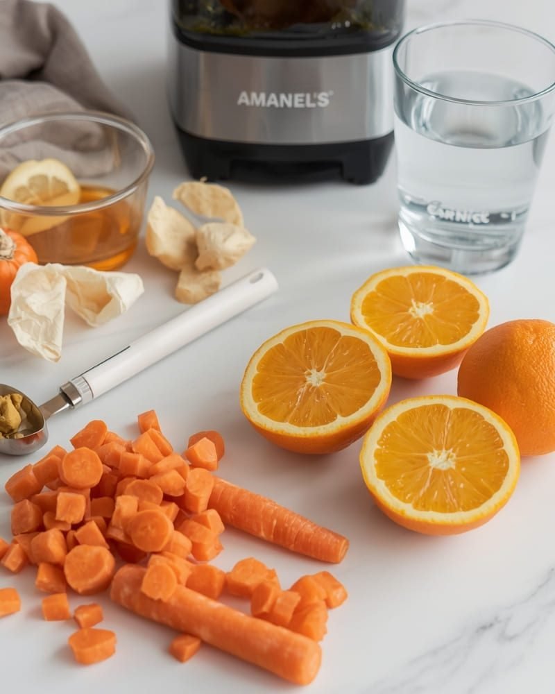 Ingredientes naturais do suco detox de cenoura com laranja receita simples